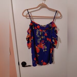 Skies Are Blue Royal Blue Floral Cold-Shoulder Cami